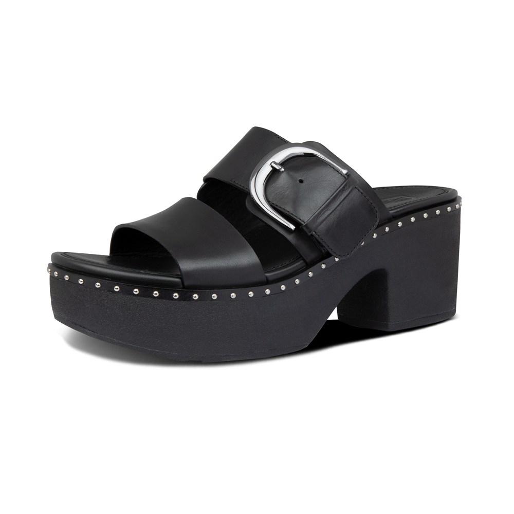 Fitflop Womens Platforms Black - Pilar Leather Slide - 57MUKVYPD